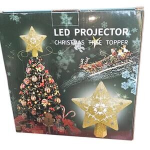 LED Light Projector Christmas Tree Topper Lighted Star Rotating Lamp Gold NEW